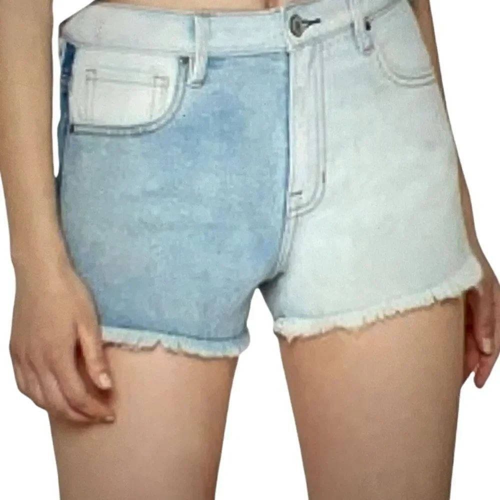PACSUN Women’s Colorblock Frayed Hem High Rise Denim Jean Shorts Blue Size 26
